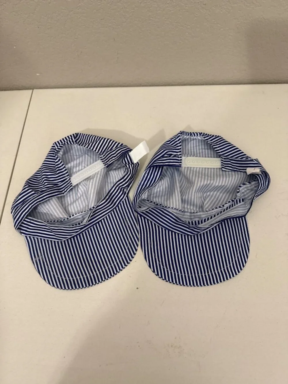 Blue & White Striped Adjustable Childrens Train Hats - Set Of 2